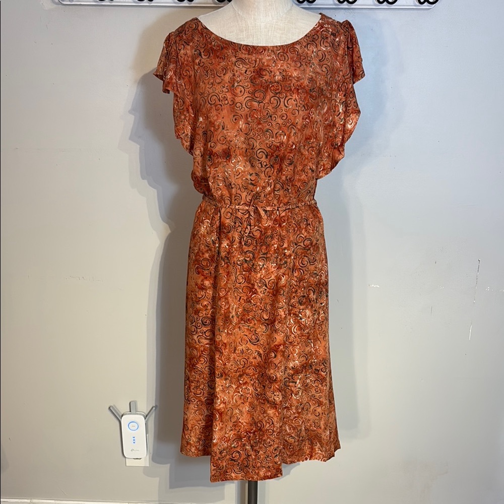 Temptations Rust Orange Paisley Midi Dress